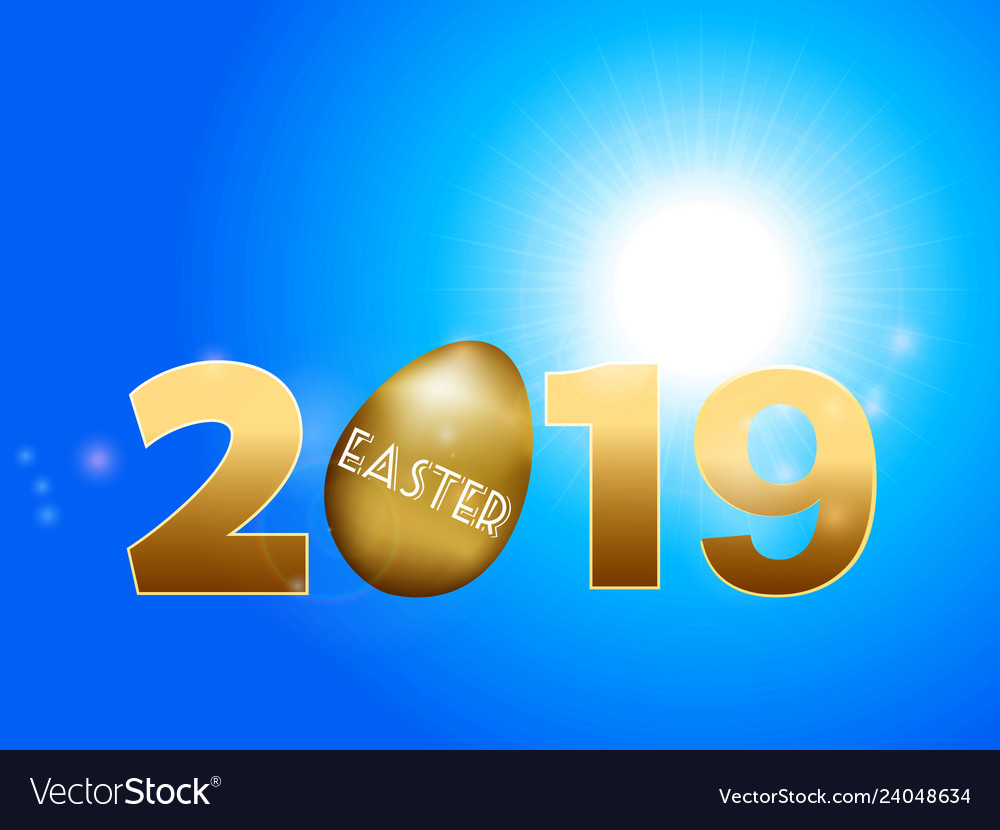 Easter 2019 on blue sunny sky background