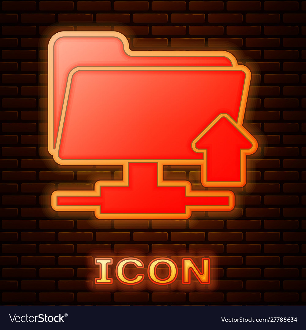 Glowing neon ftp folder upload icon isolated