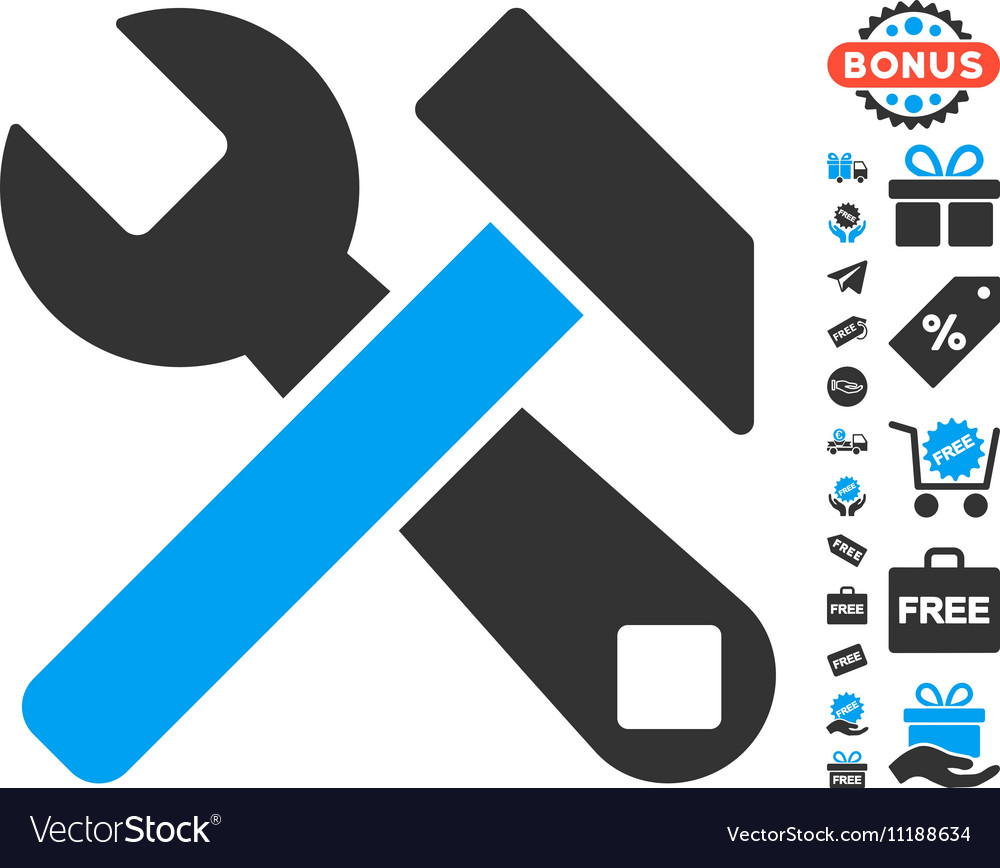 Hammer and wrench icon with free bonus