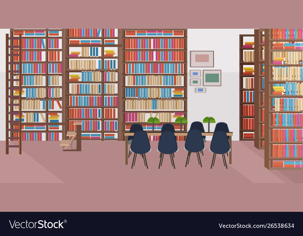 Modern library interior empty no people bookstore Vector Image