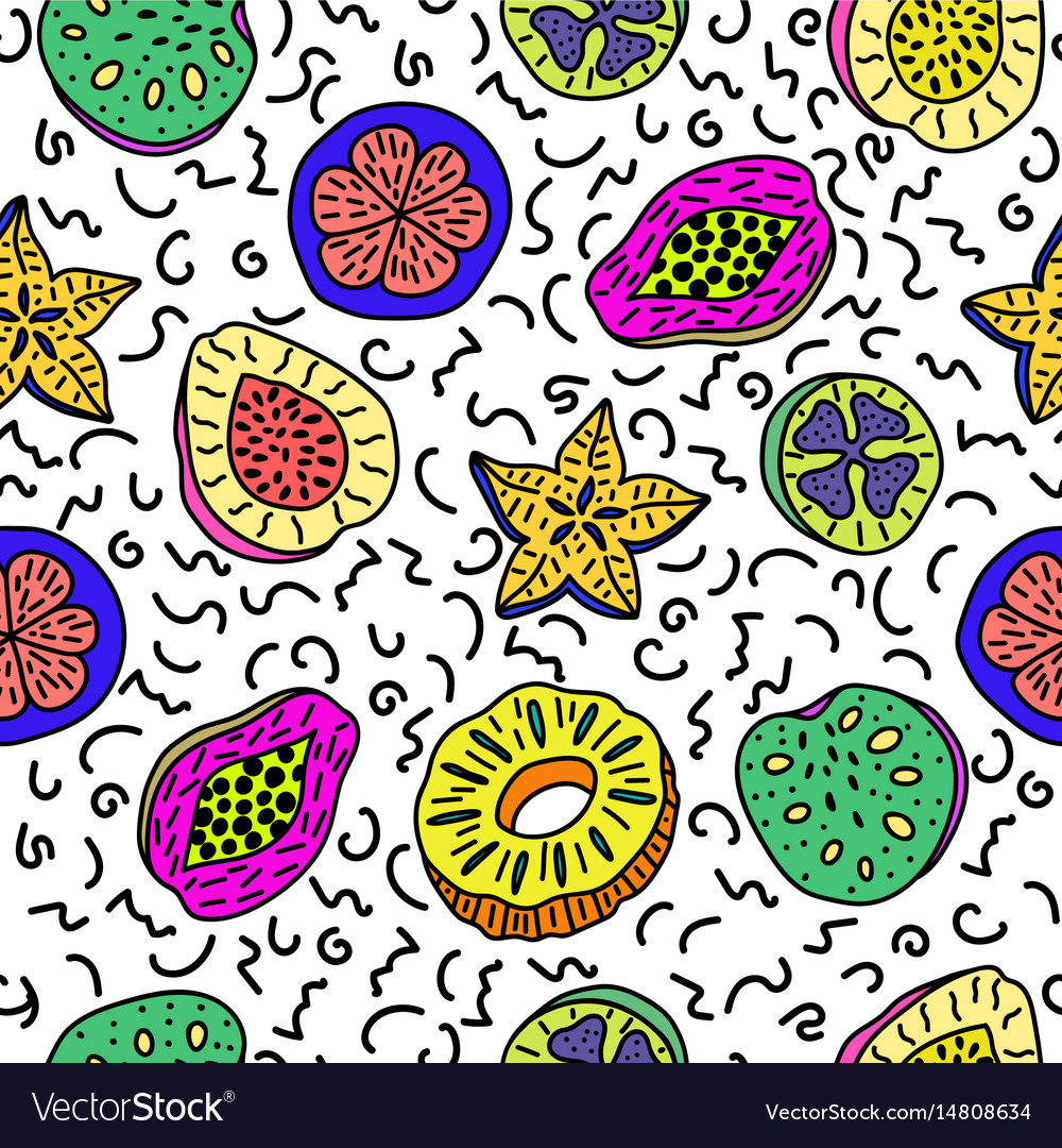 Seamless pattern of isolated hand drawn colorful