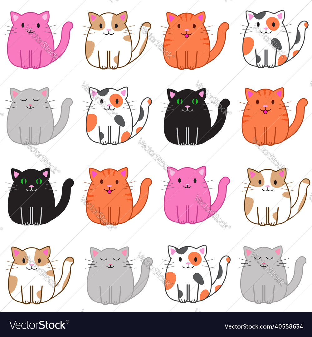 Seamless pattern with funny cartoon cats cute Vector Image