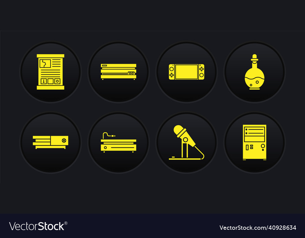 Set video game console bottle with magic elixir Vector Image Set video game console bottle with magic elixir