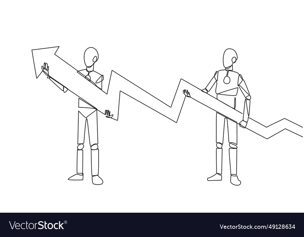 Single continuous line drawing two robots holding