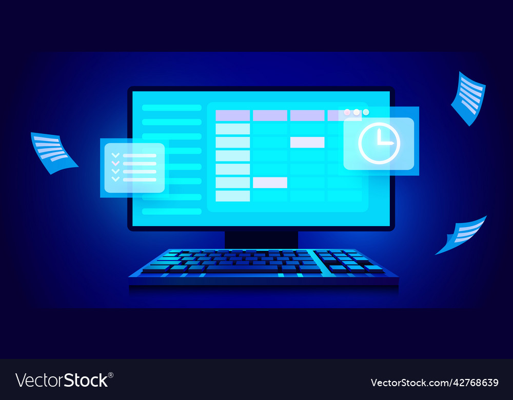 Calendar and clock on computer screen schedule vector image Calendar and clock on computer screen schedule