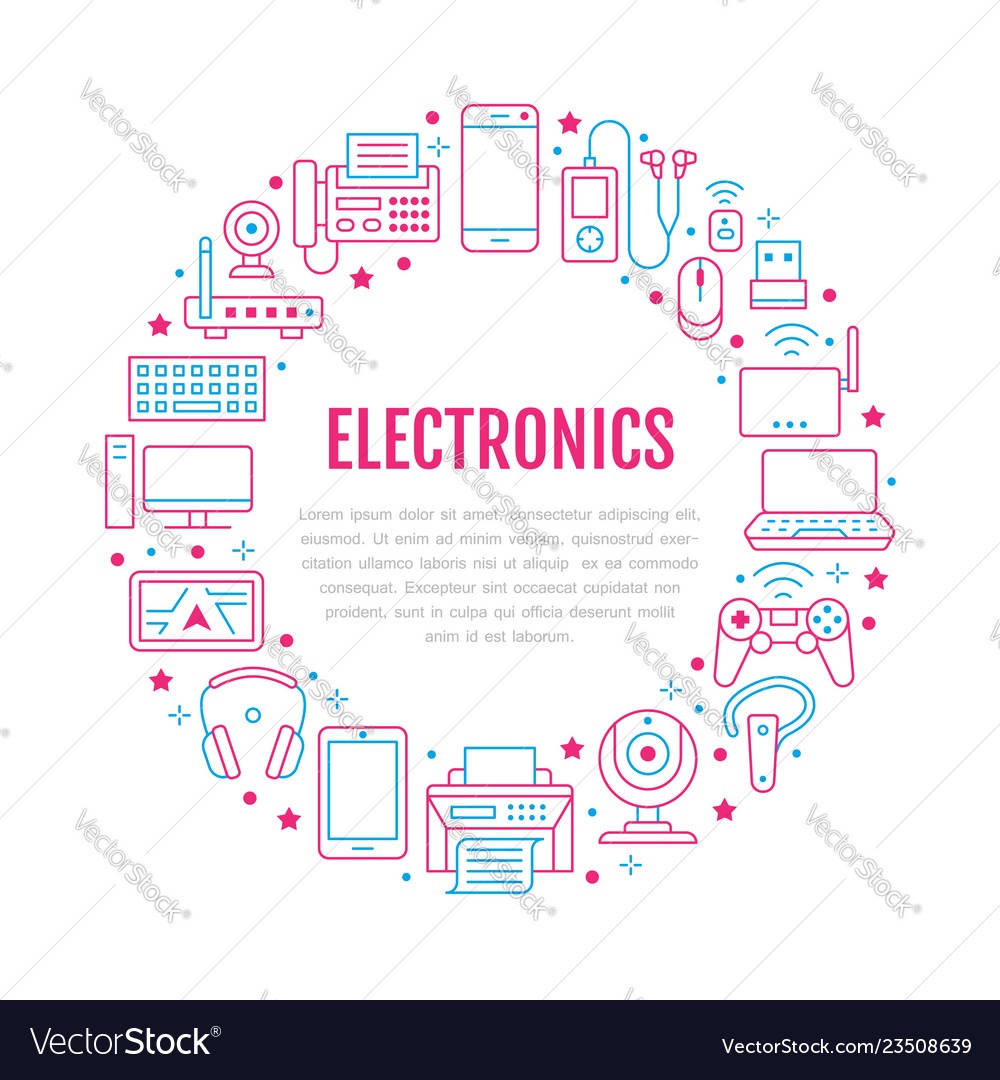 Electronics circle poster with flat line icons Vector Image