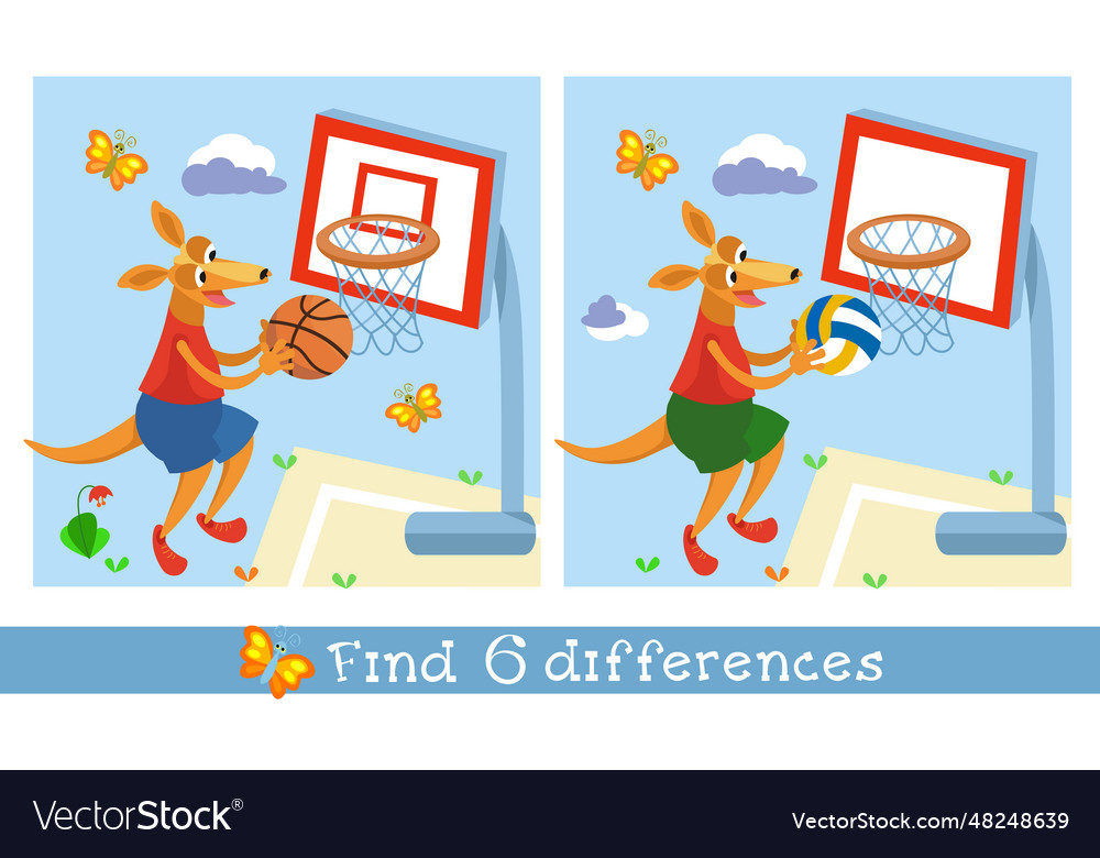 Find 6 differences puzzle game for children cute Vector Image