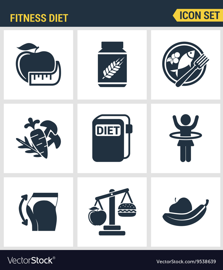 Icons set premium quality of fitness diet promises