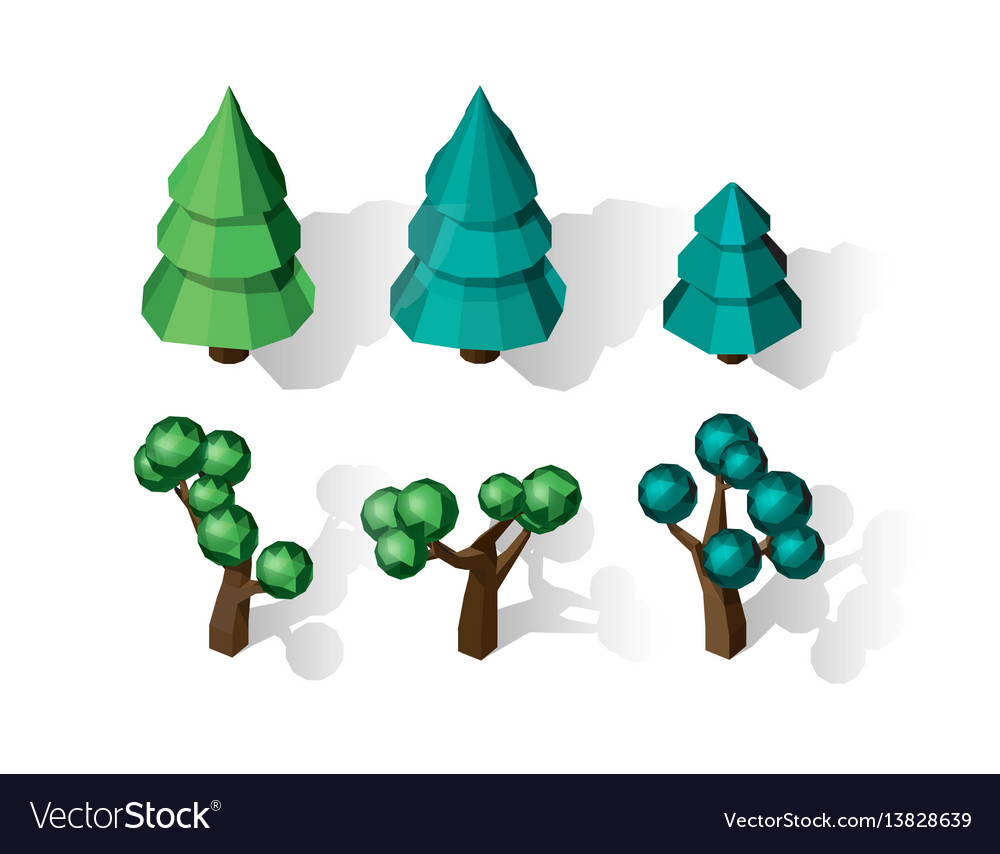 Isometric tree set landscape constructor vector image Isometric tree set landscape constructor