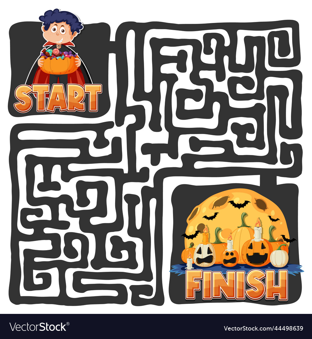 Maze game template in halloween theme for kids