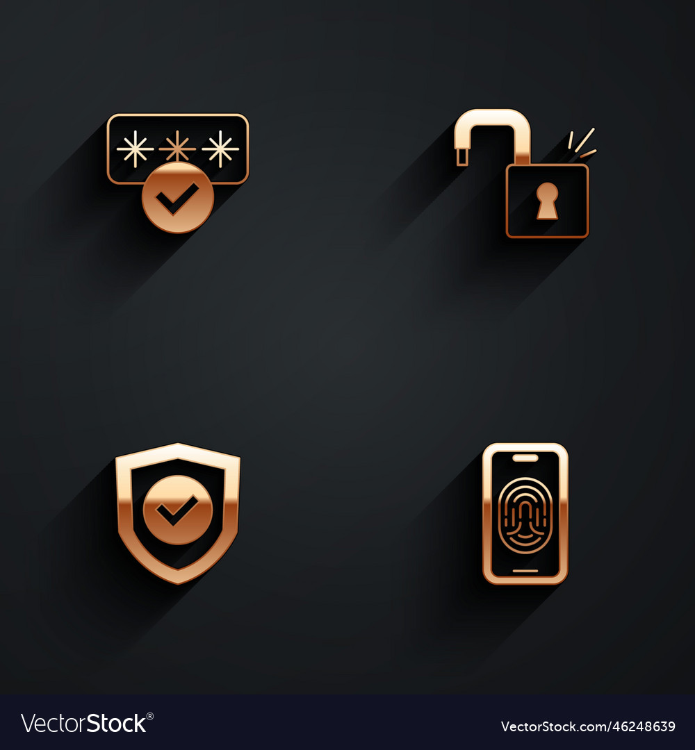 Set password protection open padlock shield vector image Set password protection open padlock shield