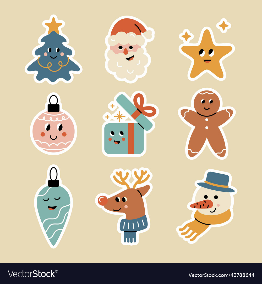 Christmas Icons Patches Pins Stamps Stickers Cute Vector Image