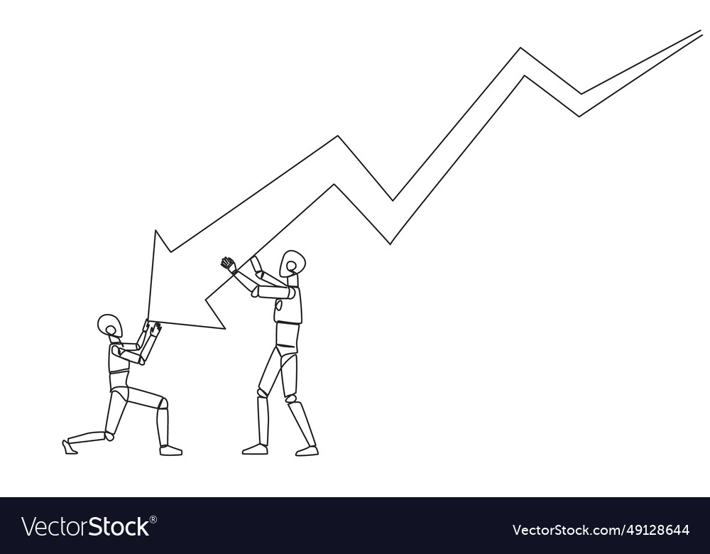 Continuous one line drawing two robots holding Vector Image Continuous one line drawing two robots holding