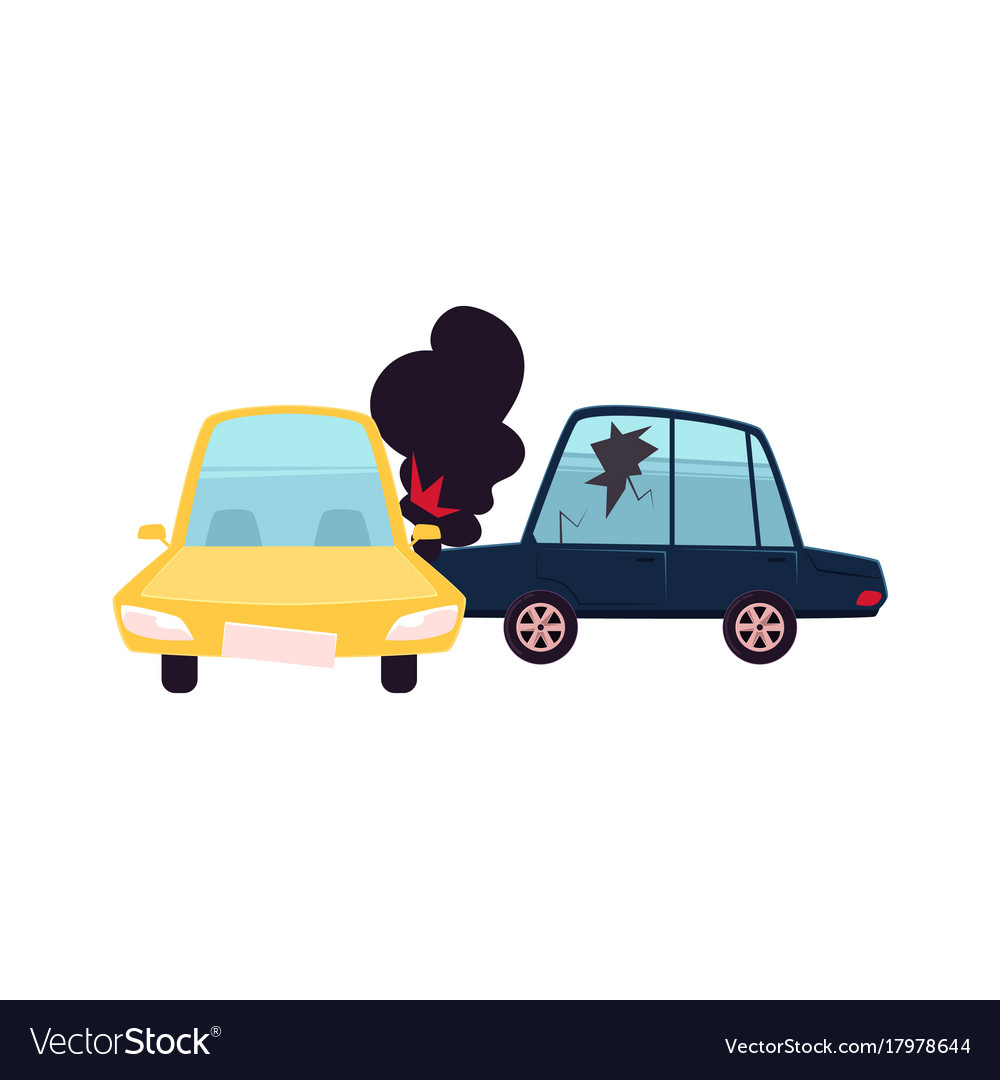 Cartoon vector illustration of car accident, crashing into the