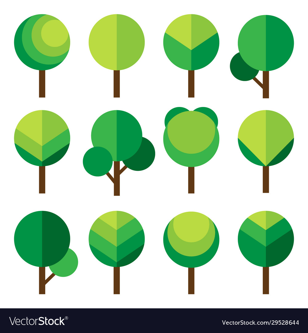 Green trees simple icons set nature elements vector image Green trees simple icons set nature elements