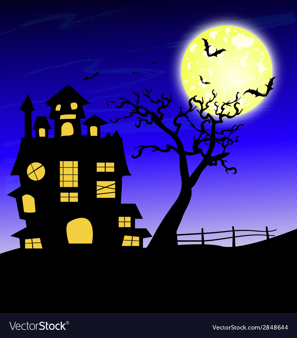 Halloween night background with castle and pumpkin