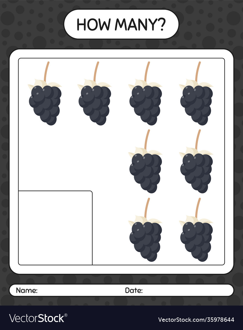 How many counting game with grape worksheet vector image How many counting game with grape worksheet