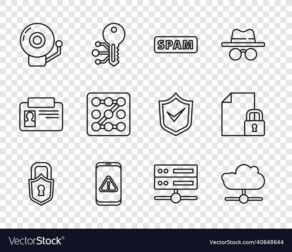 Set line lock network cloud connection spam vector image Set line lock network cloud connection spam