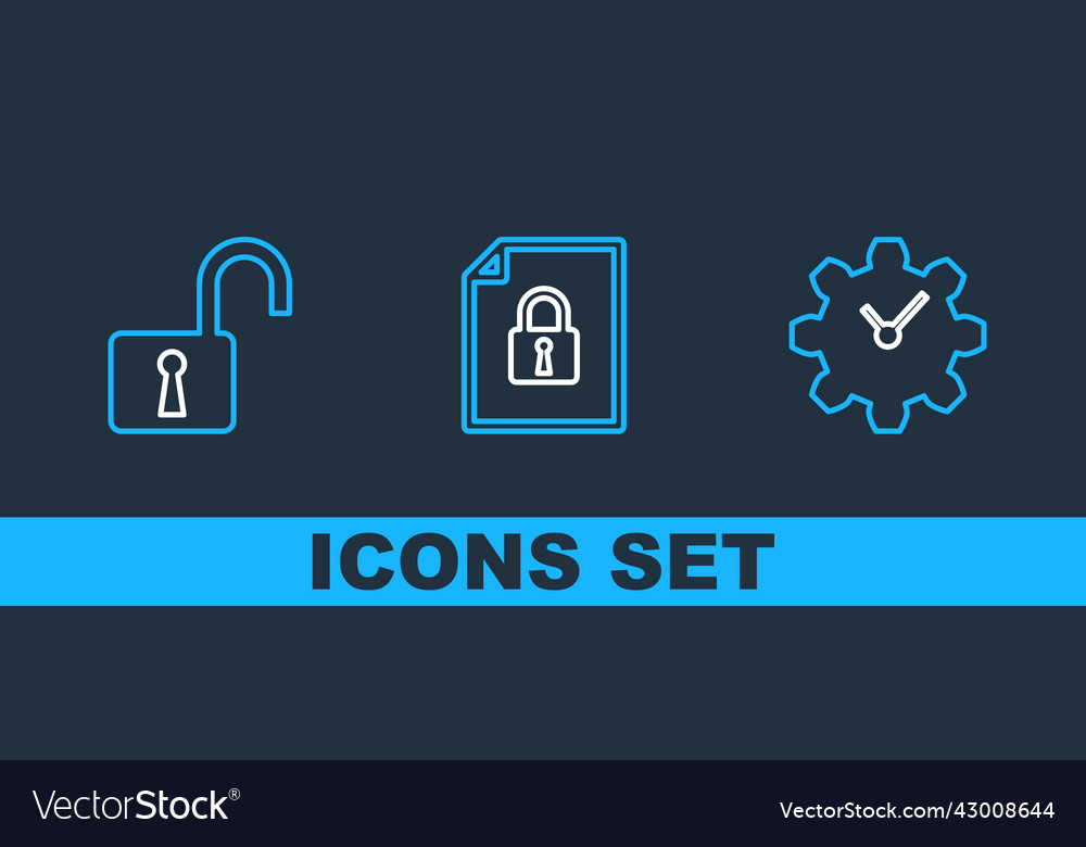 Set line time management open padlock vector image Set line time management open padlock