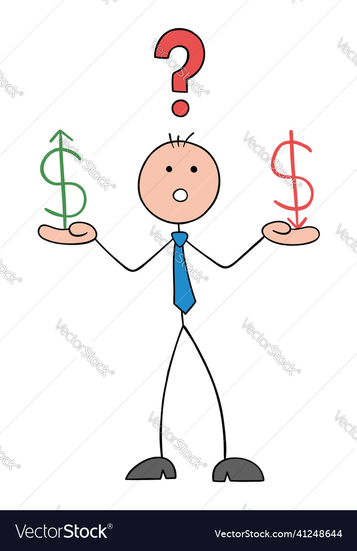 Stickman businessman confused and holding rising Vector Image