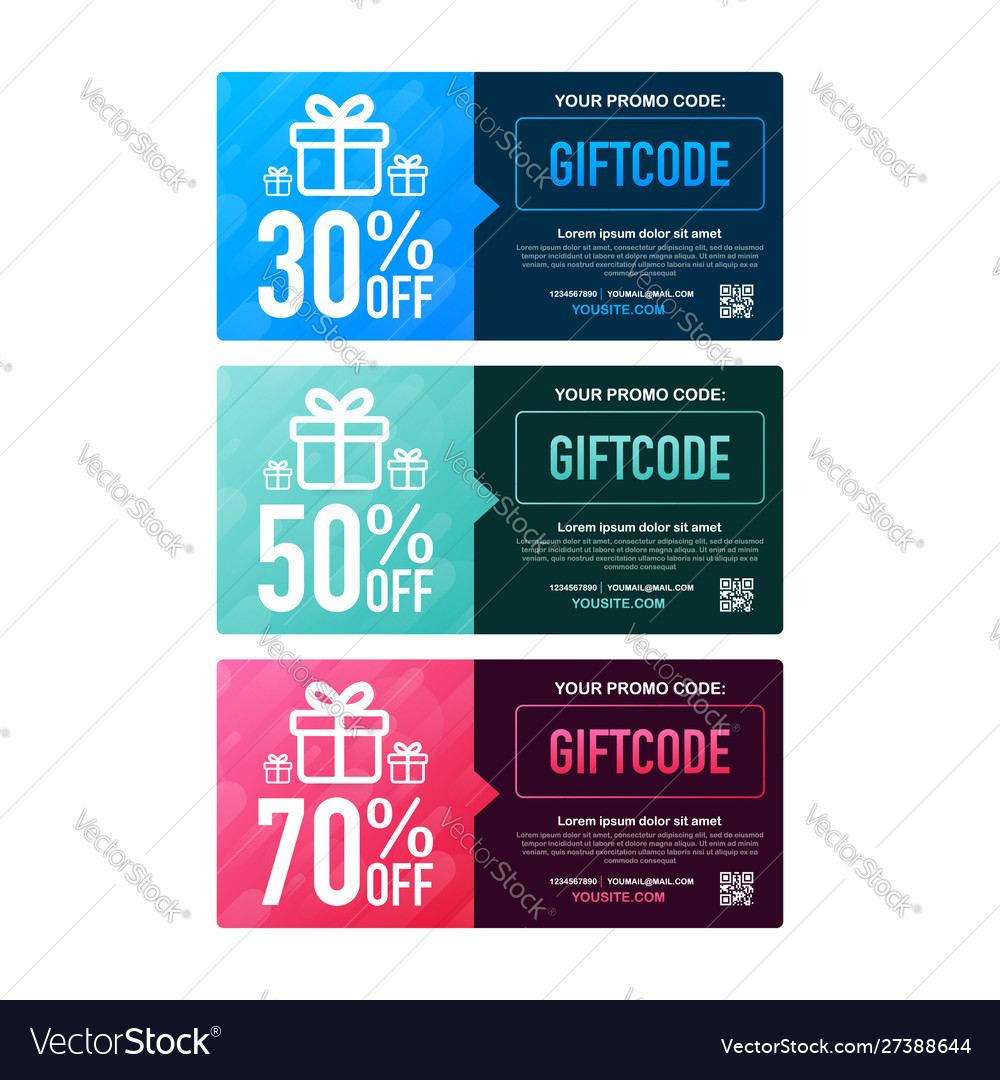 Template red and blue gift card promo code Vector Image