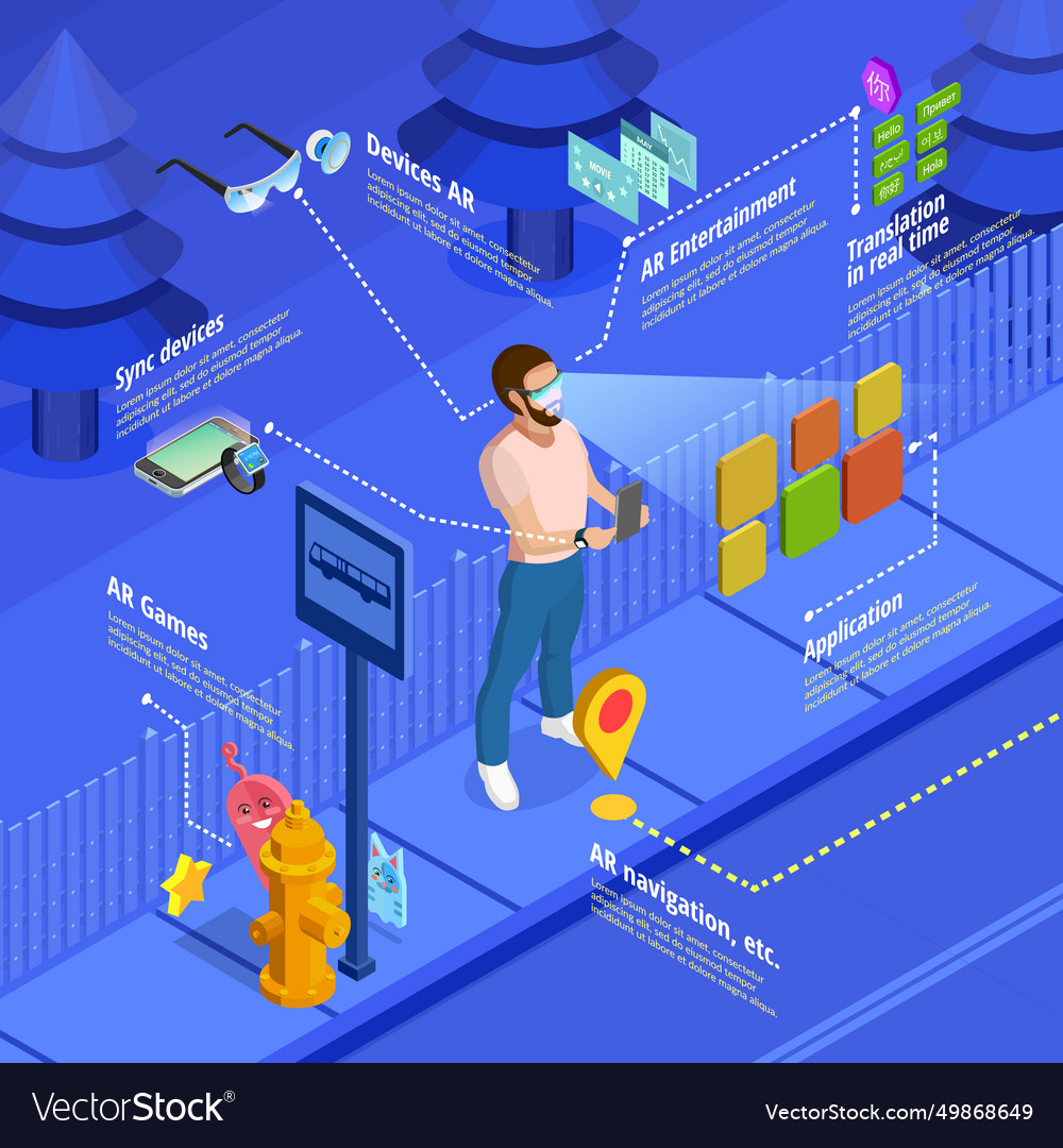 Augmented reality navigation game isometric poster