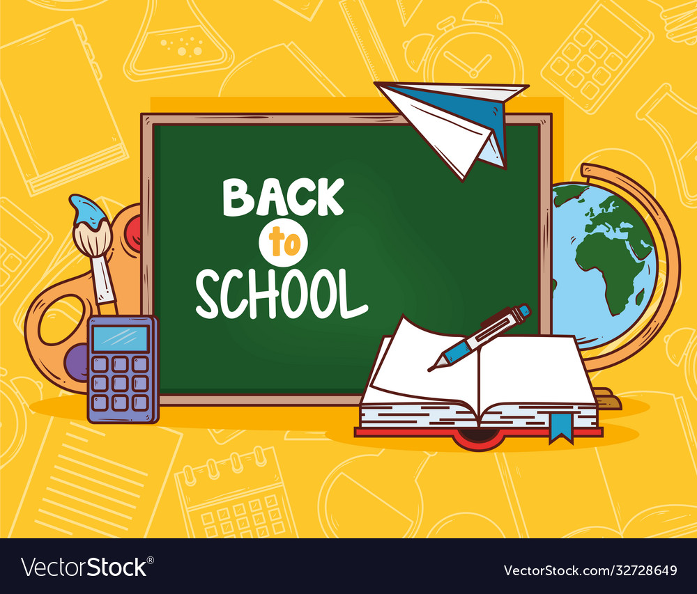 Back To School Banner With Chalkboard And Supplies