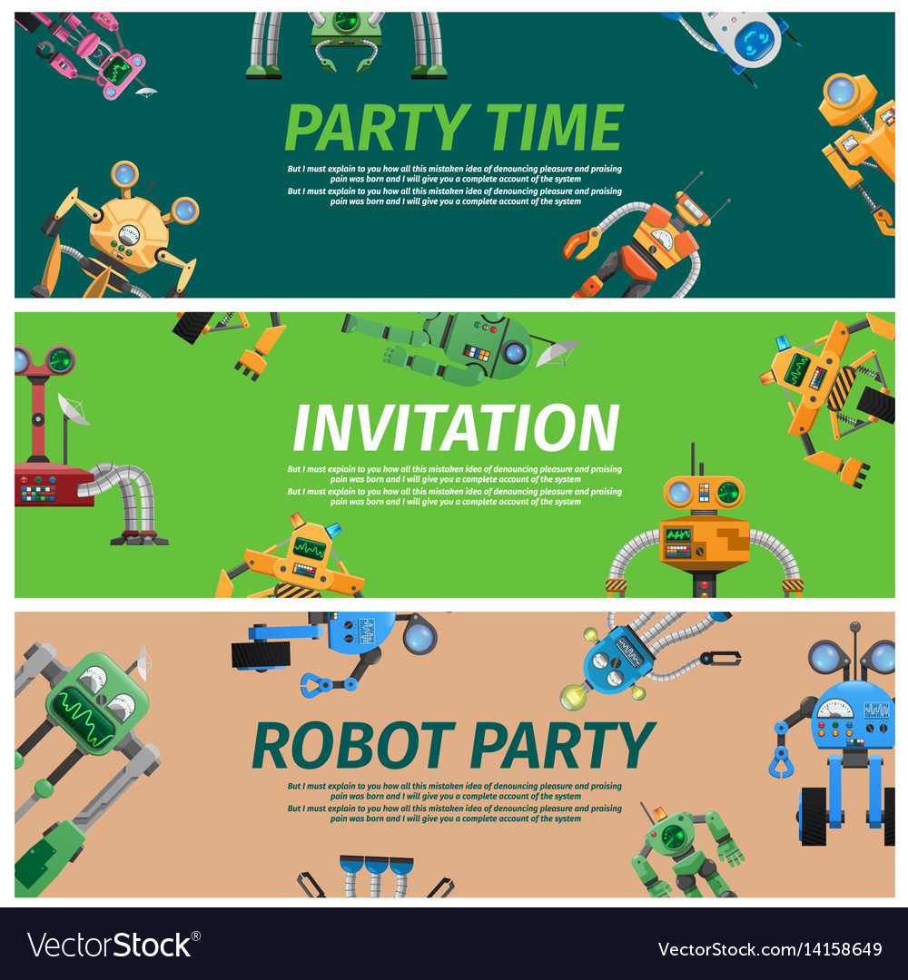 bright invitation to robot party time royalty free vector robot invitation