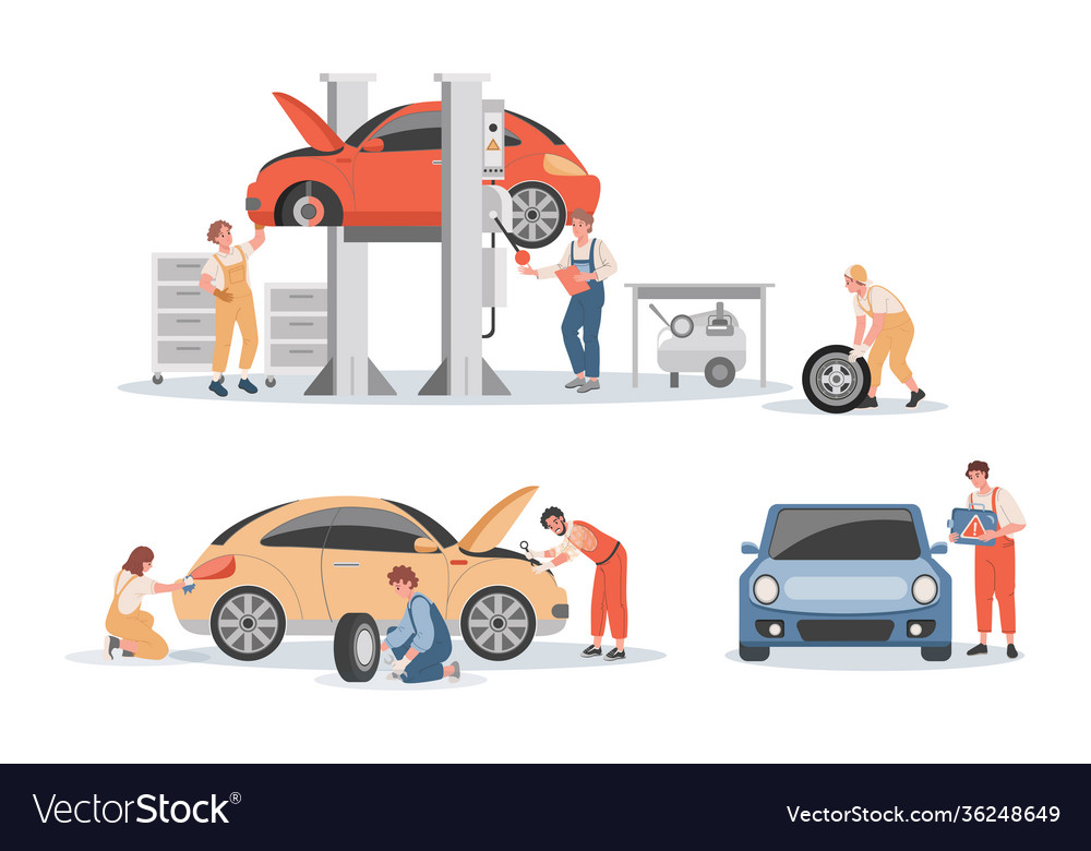 Car maintenance service flat Royalty Free Vector Image