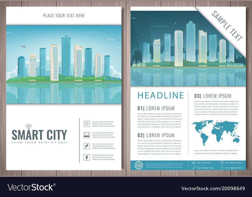 City brochure with day and night urban landscape