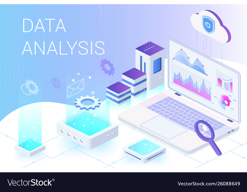 Data analysis isometric web banner template Vector Image