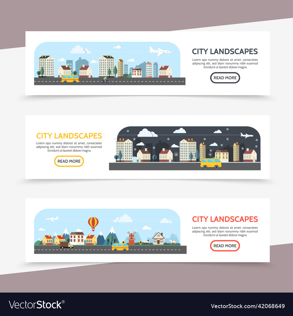 Flat cityscape horizontal banners Royalty Free Vector Image