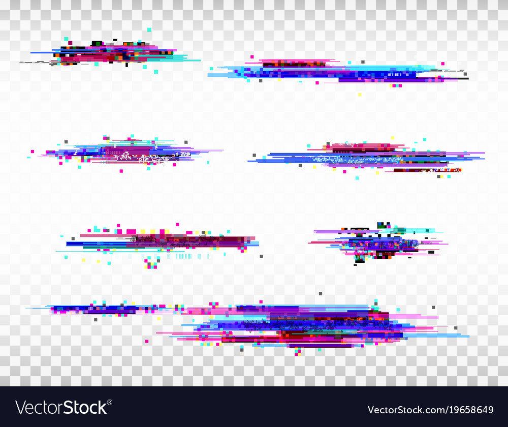 Glitch color elements set digital noise abstract