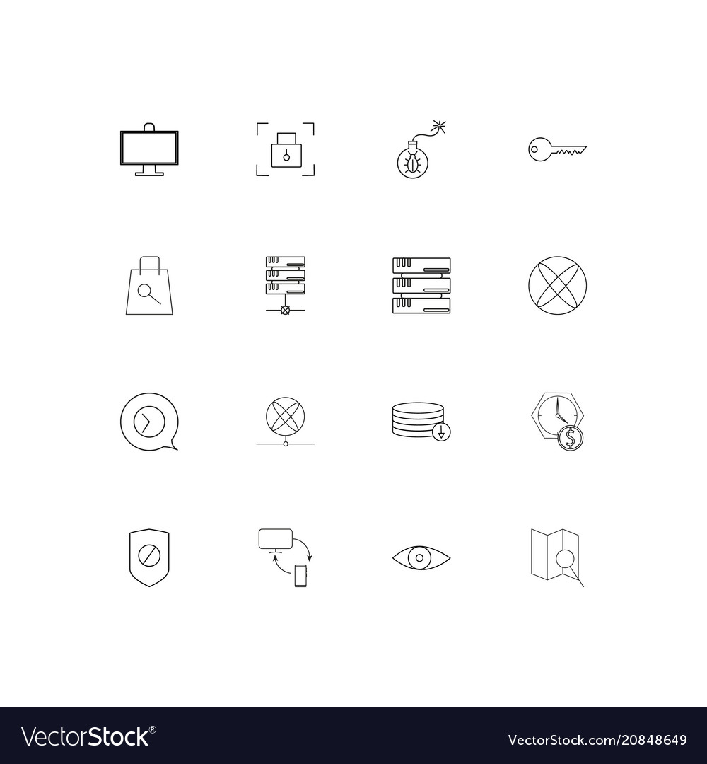 Internet security linear thin icons set outlined