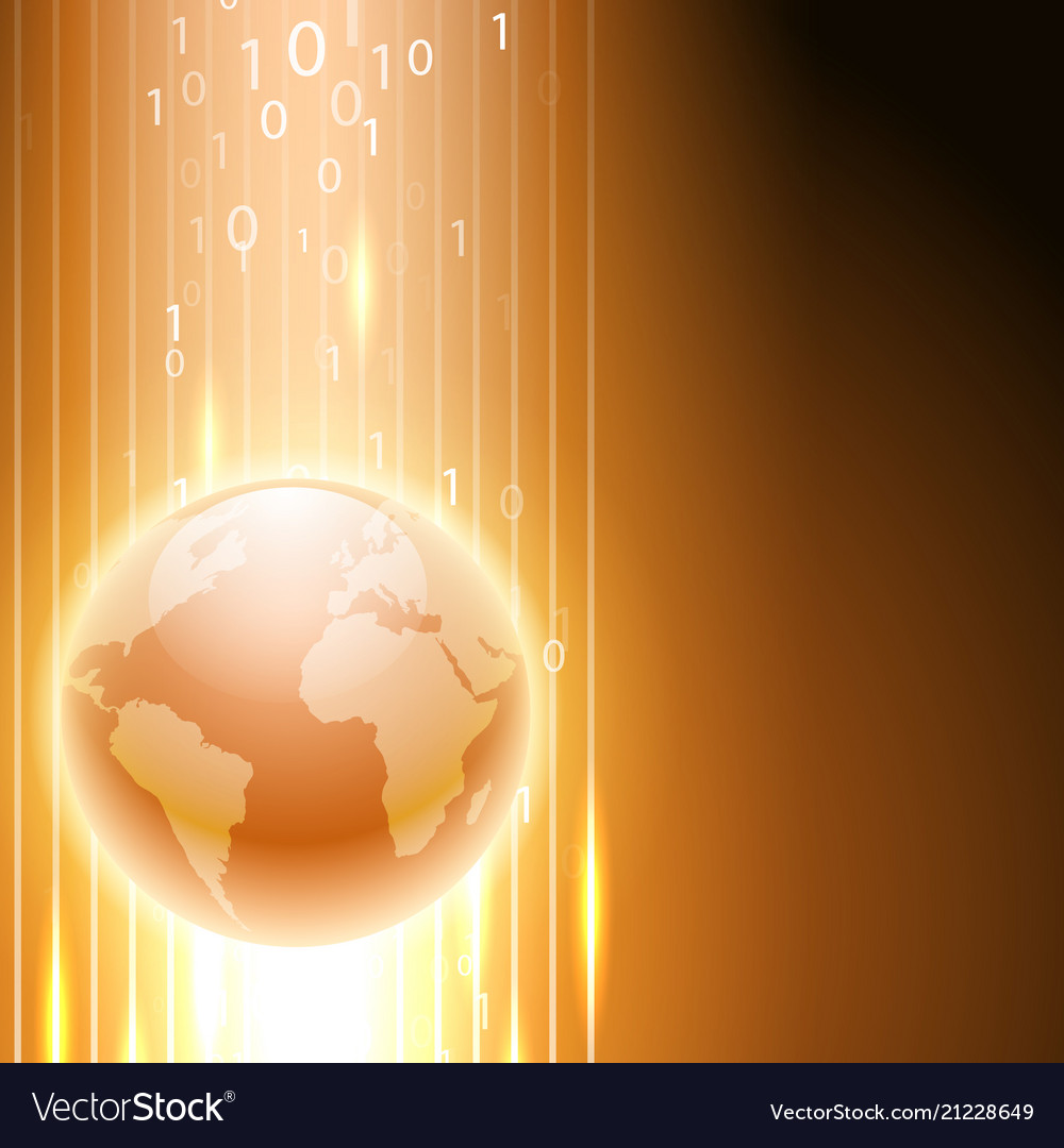 Orange background with binary code to the globe vector image Orange background with binary code to the globe