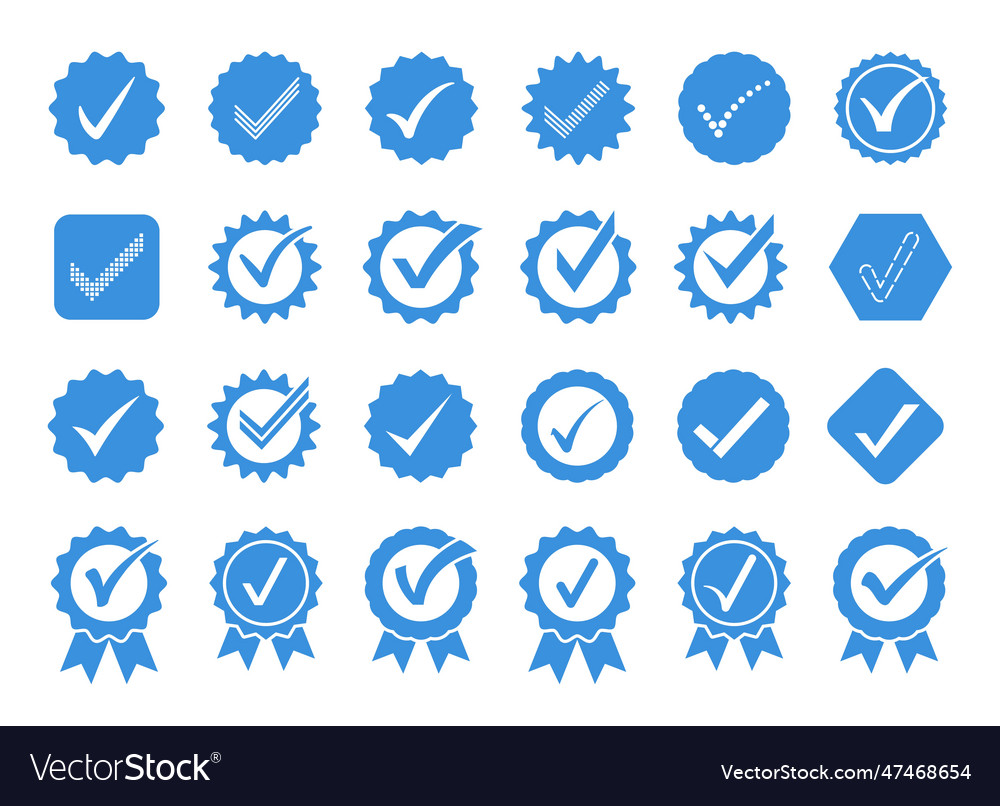 Account verification check mark icon collection. Social media verification  icons. Verified badge profile set. Blue check mark vector icon Stock Vector