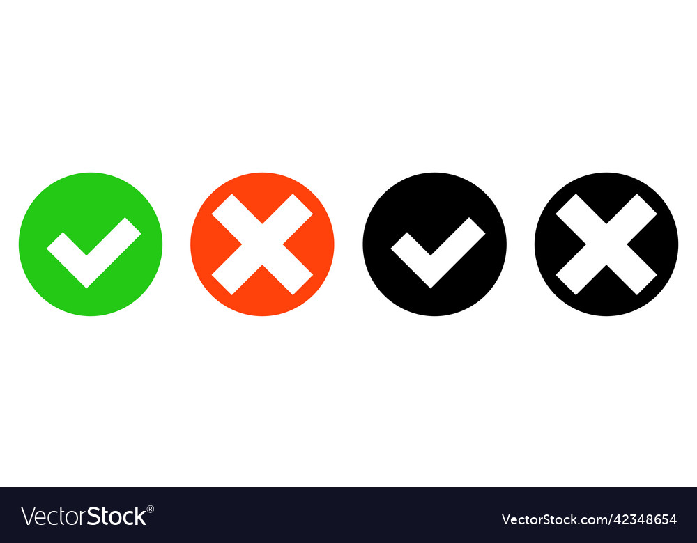 Check mark and cross icon set vector image Check mark and cross icon set