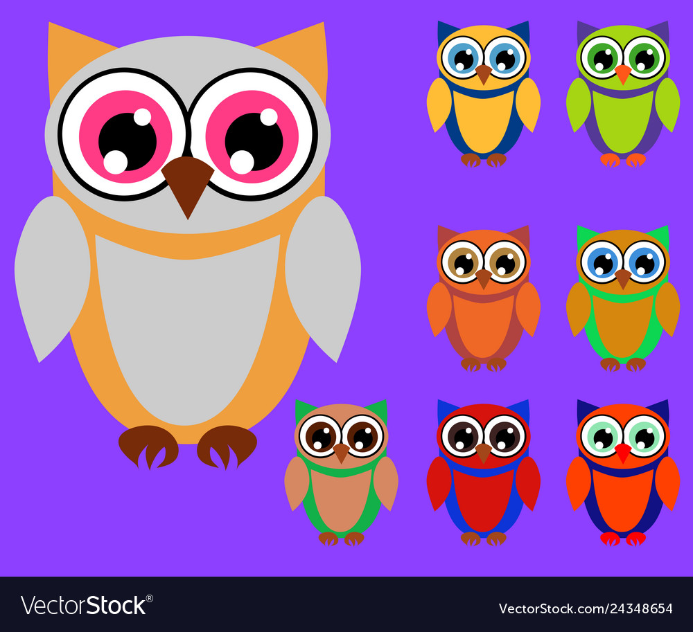 Cute cartoon owls set for baby showers birthdays