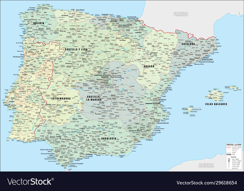 Detailed Map Of Spain California Southern Map   Detailed Administrative Map Spain And Portugal Vector 29618654 