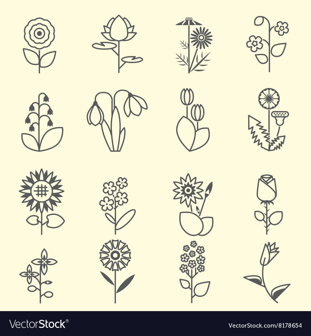 Flowers - set of isolated black line icons Vector Image