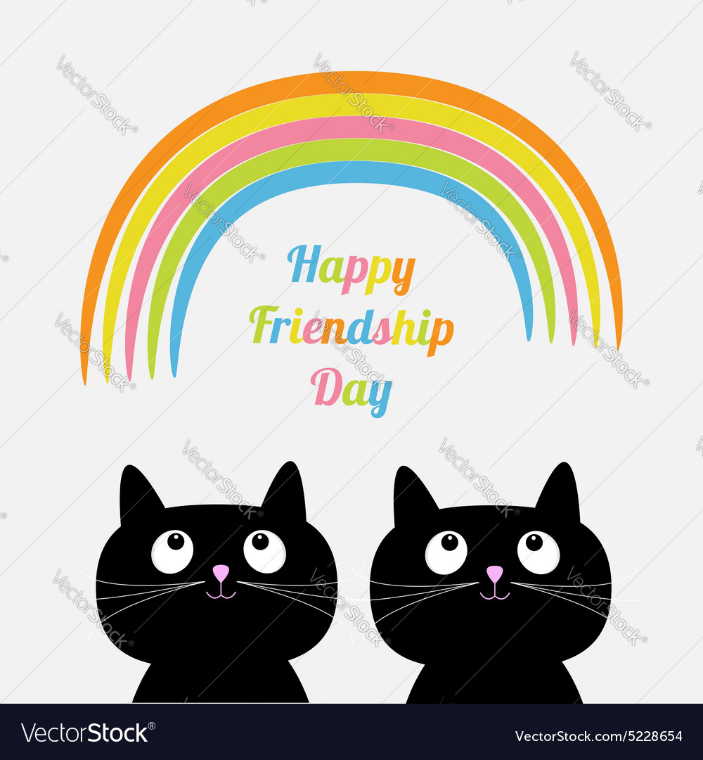 Happy friendship day rainbow two cute cartoon cat