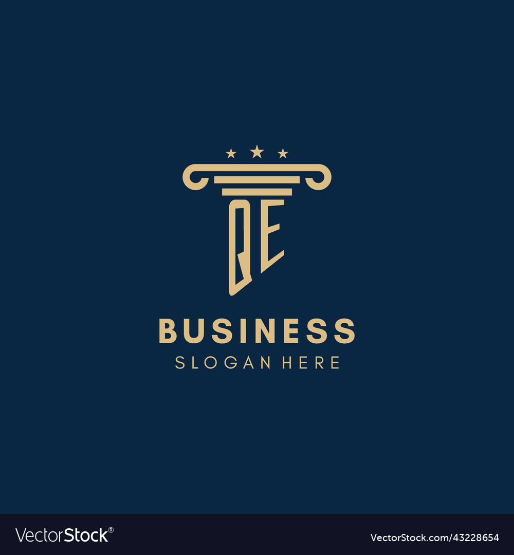 Qe monogram initial logo with pillar and stars