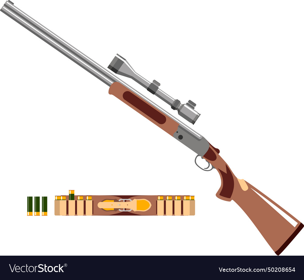 Rifle with optical sight and hunting bandolier Vector Image