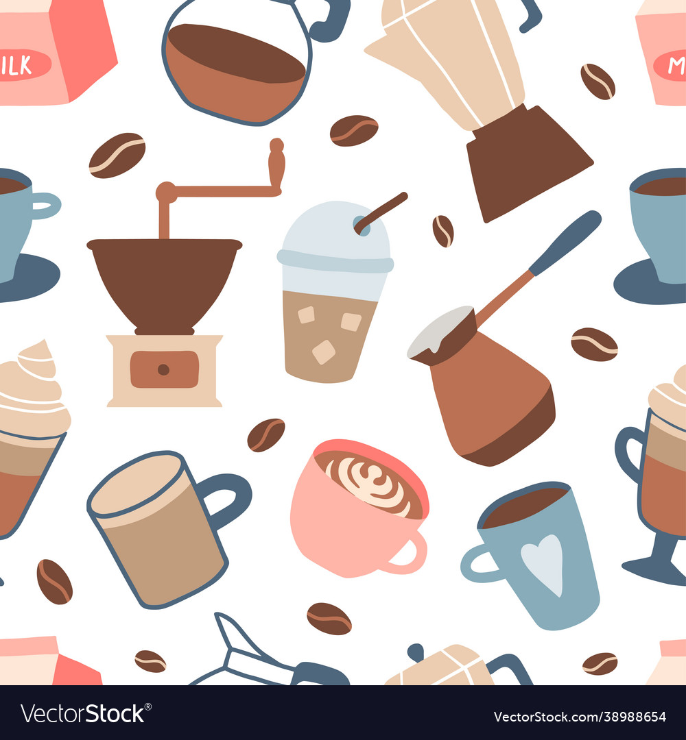 Seamless pattern with different coffee types vector image Seamless pattern with different coffee types