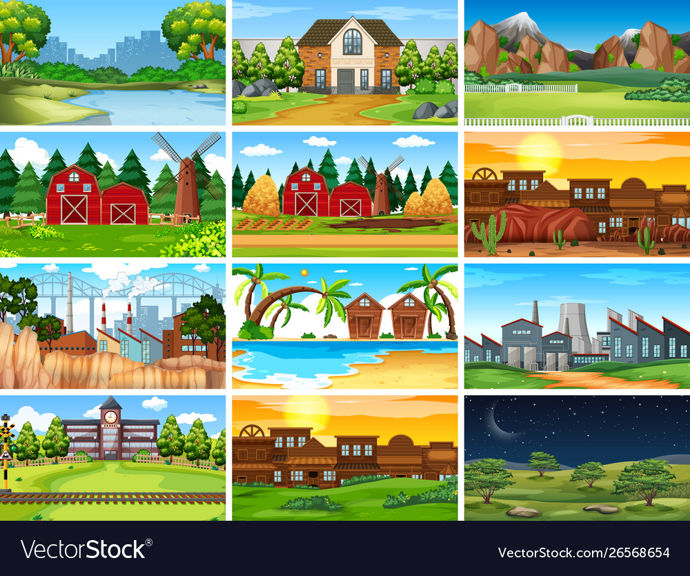 Set scenes in nature setting Vector Image Set scenes in nature setting