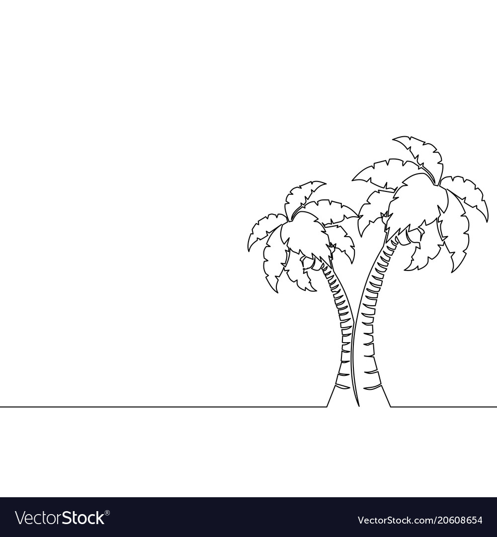 Single continuous line art palm tree line drawing Vector Image