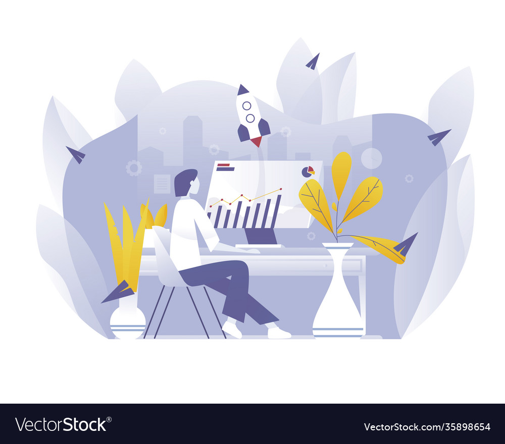 Worker man using computer seo picture Vector Image Worker man using computer seo picture