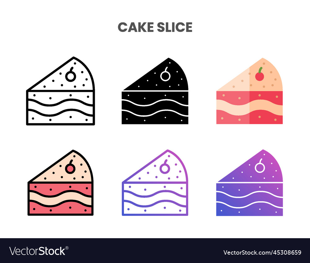 Cake slice icons set with different styles