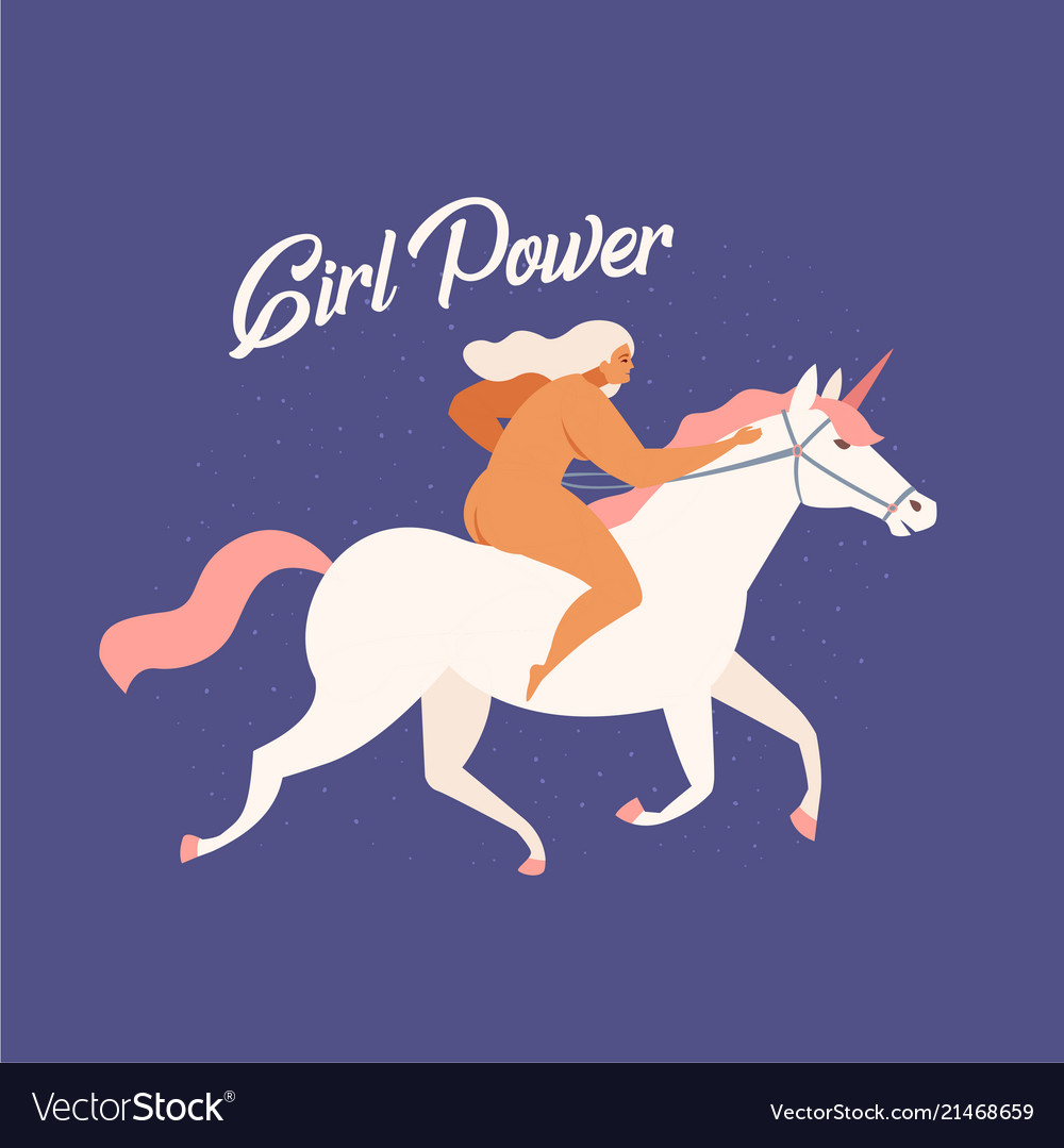 Girl Riding A White Unicorn Funny In Royalty Free Vector 6308