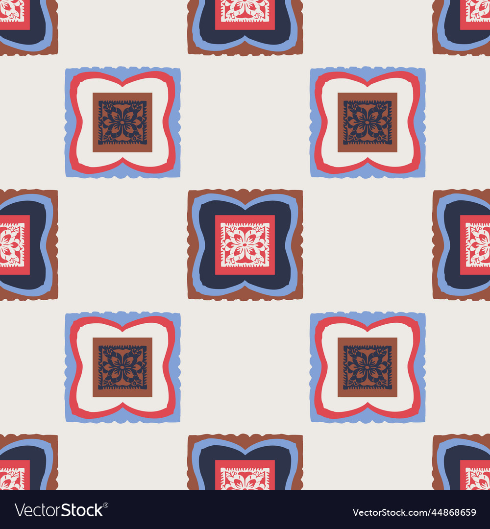 Hand drawn retro block print seamless pattern vector image Hand drawn retro block print seamless pattern